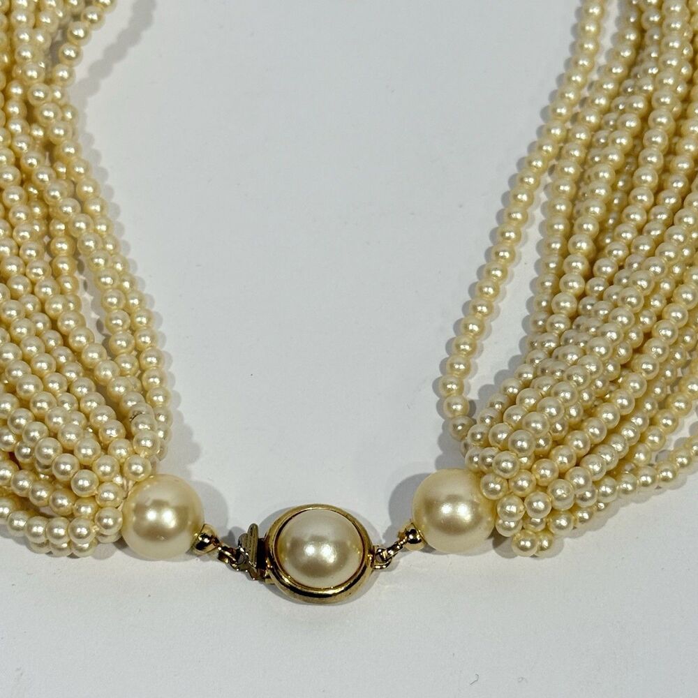 Vintage 10-Strand Faux Pearl Necklace with Patented Gold-Tone Clasp - Picture 4 of 16